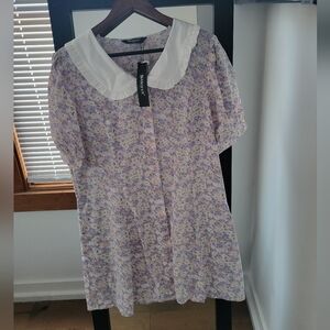 Allegra K Purple Floral Dress with White Accents